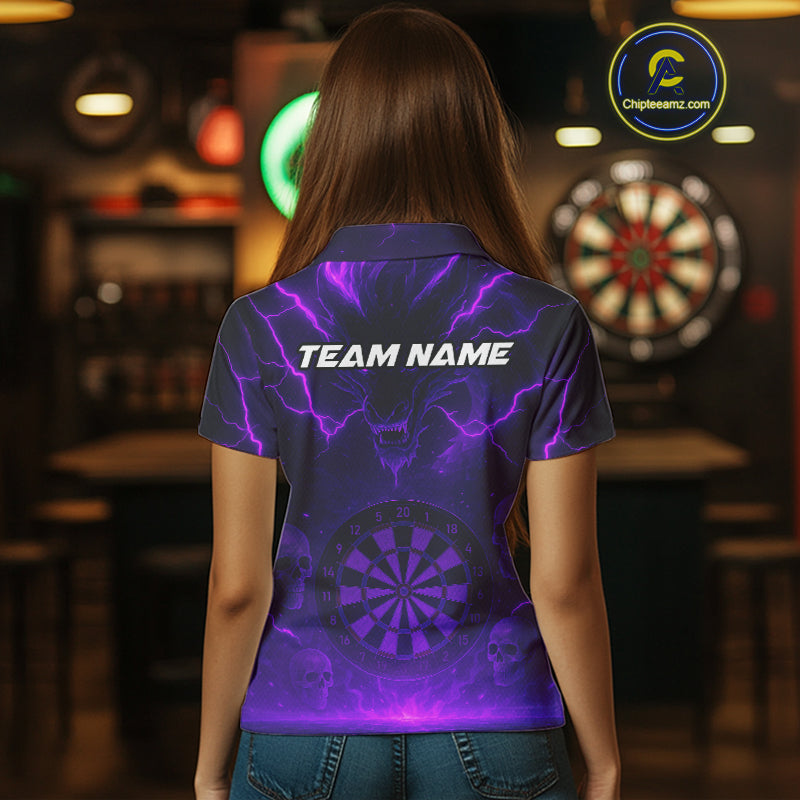Purple Custom Lightning Dragon Skull Dart Shirts For Women Outfit Dart Dragon Jerseys NYN1059