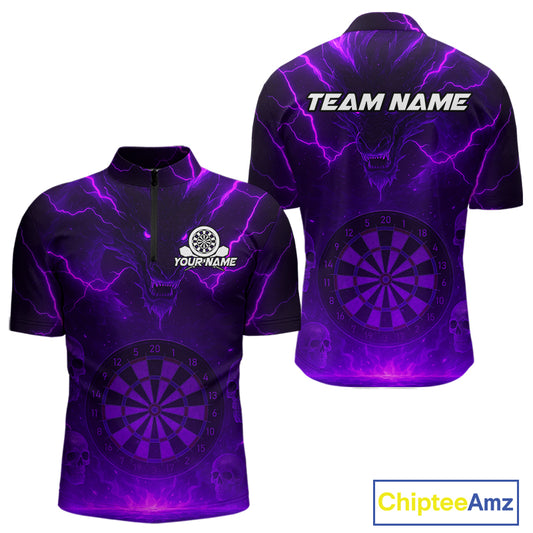 Purple Custom Lightning Dragon Skull Dart Shirts For Men Outfit Dart Dragon Jerseys NYN1059
