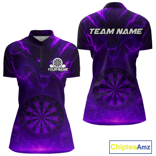 Purple Custom Lightning Dragon Skull Dart Shirts For Women Outfit Dart Dragon Jerseys NYN1059