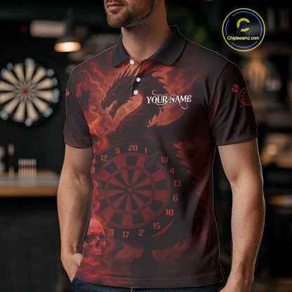 Custom Skull Dragon Red Dartboard Men Polo & 1/4-Zip Dart Shirt, Darts Team Jerseys NYN1091
