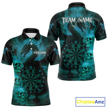 Load image into Gallery viewer, Custom Skull Dragon Turquoise Dartboard Men Polo &amp; 1/4-Zip Dart Shirt, Darts Team Jerseys NYN1092