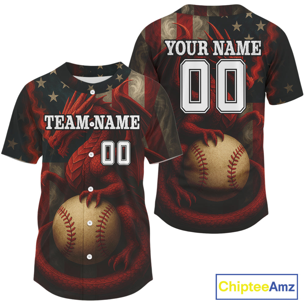 Patriotic Baseball Jersey Dragon US Flag Baseball Jersey Personalized For Men & Youth NYN1258
