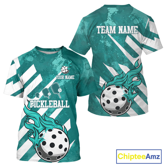 Custom Men's Turquoise Flame Pickleball Ball T-Shirt Grunge Pickleball Jerseys NYN1266