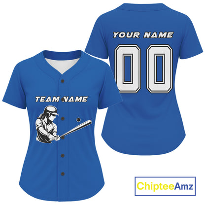 Custom Blue And White Minimalist Baseball Shirts For Women Youth Baseball Shirt Outfits NYN0908