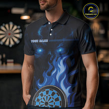 Load image into Gallery viewer, Custom Black And Blue Flames Skull Dartboard Polo Dart Shirt For Men Outfit Dart Team Jerseys NYN0925