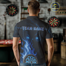 Load image into Gallery viewer, Custom Black And Blue Flames Skull Dartboard Polo Dart Shirt For Men Outfit Dart Team Jerseys NYN0925