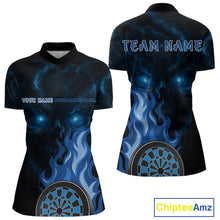 Load image into Gallery viewer, Custom Black And Blue Flames Skull Dartboard 1/4-Zip  Dart Shirt For Women Outfit Dart Team Jerseys NYN0925
