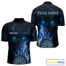 Load image into Gallery viewer, Custom Black And Blue Flames Skull Dartboard 1/4-Zip Dart Shirt For Men Outfit Dart Team Jerseys NYN0925