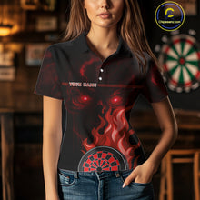 Load image into Gallery viewer, Custom Black And Red Flames Skull Dartboard Polo Dart Shirt For Women Outfit Dart Team Jerseys NYN0926