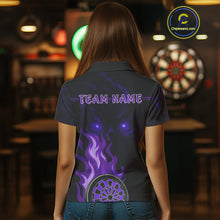 Load image into Gallery viewer, Custom Black And Purple Flames Skull Dartboard Polo Dart Shirt For Women Outfit Dart Team Jerseys NYN0927
