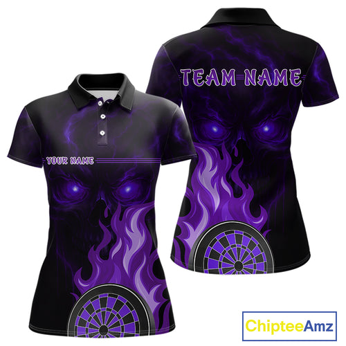 Custom Black And Purple Flames Skull Dartboard Polo Dart Shirt For Women Outfit Dart Team Jerseys NYN0927