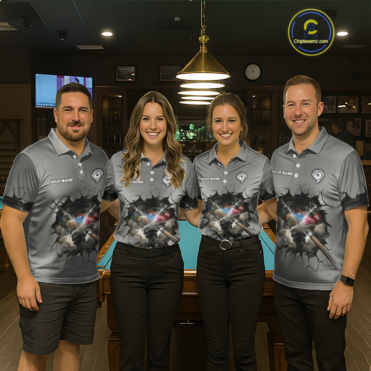 Funny Tornado Grey Billiard Ball Shirt For Women Personalized Thunder 8 Ball Pool Team Jersey NYN2985