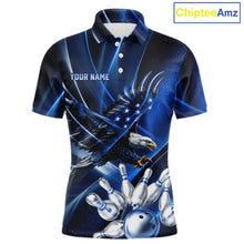 Load image into Gallery viewer, Blue Galaxy Eagle Bowling Shirt For Men Custom Polo Quarter-Zip Bowling Team Jersey NYN3680