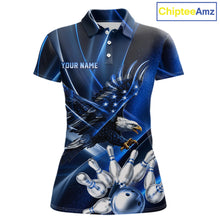 Load image into Gallery viewer, Blue Galaxy Eagle Bowling Shirt For Women Custom Polo Quarter-Zip Bowling Team Jersey NYN3680