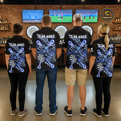 Personalized Blue Skeleton Thunder Lightning Women Dart Polo Shirts Skull Dart Jerseys NYN2120