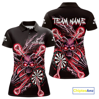 Personalized Red Skeleton Thunder Lightning Women Dart Polo Shirts Skull Dart Jerseys NYN2121