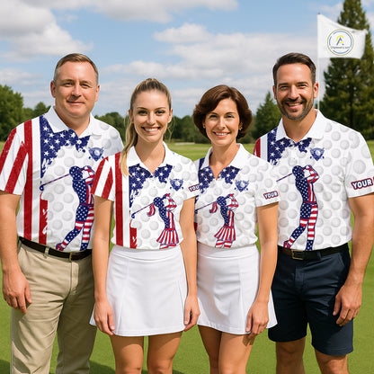 Custom Patriotic Golf Polo Shirts, Grunge US Flag Golf Ball White Men Best Golf Clothing Shirts NYN2991