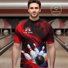 Load image into Gallery viewer, Custom Mens Bowling Colorful Splatter Pin &amp; Ball Shirts, Black &amp; Red Bowling Team Jerseys NYN3420