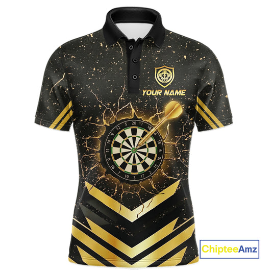 Black And Gold Dartboard Men Dart Polo & 1/4-Zip Shirt Custom Cracked Dart Jersey For Darters NYN3002