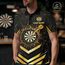 Load image into Gallery viewer, Black And Gold Dartboard Men Dart Polo &amp; 1/4-Zip Shirt Custom Cracked Dart Jersey For Darters NYN3002