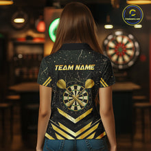 Load image into Gallery viewer, Black And Gold Dartboard Women Dart Polo &amp; 1/4-Zip Shirt Custom Cracked Dart Jersey For Darters NYN3002