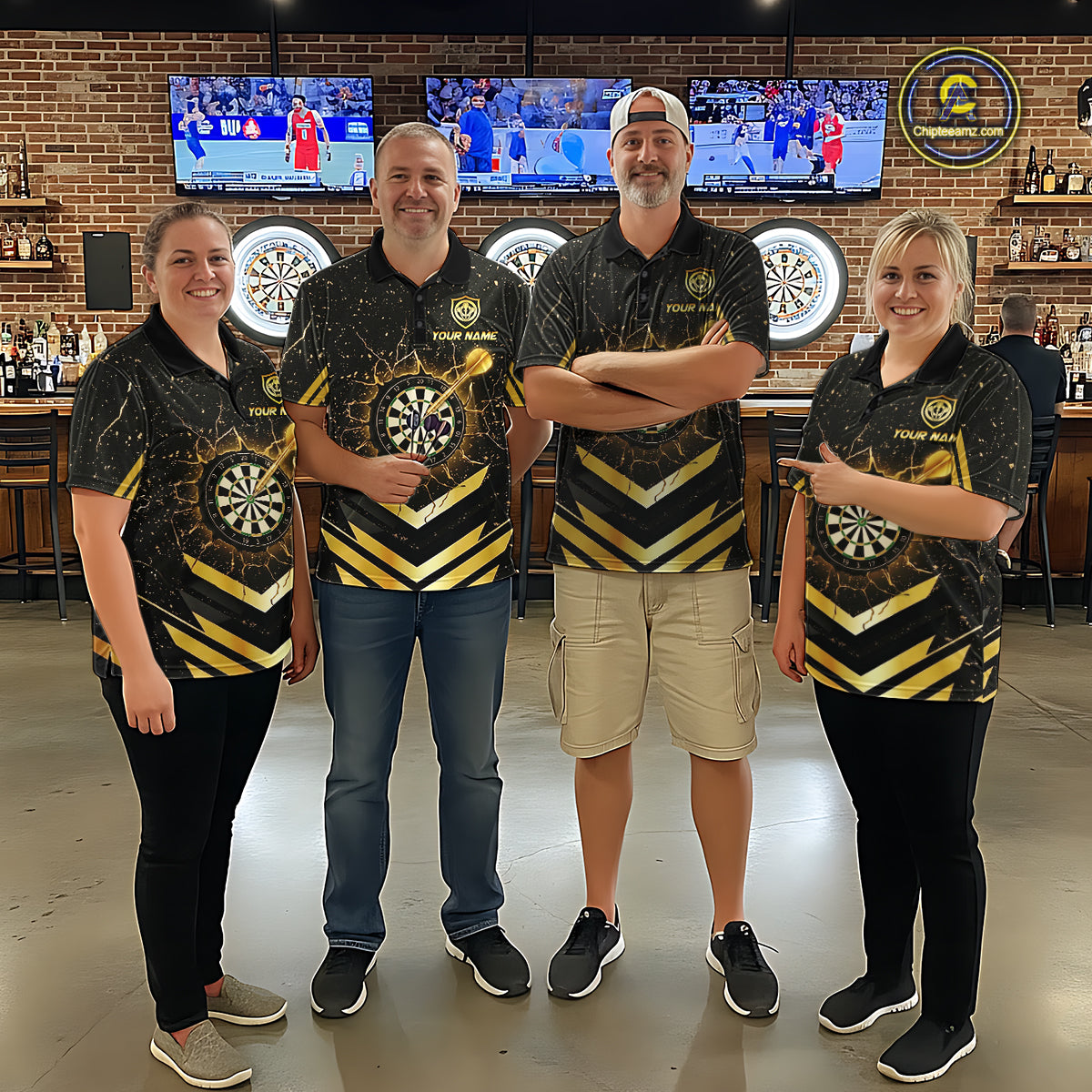 Black And Gold Dartboard Women Dart Polo & 1/4-Zip Shirt Custom Cracked Dart Jersey For Darters NYN3002