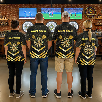 Black And Gold Dartboard Women Dart Polo & 1/4-Zip Shirt Custom Cracked Dart Jersey For Darters NYN3002