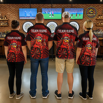 Red Splatter Rooster Darts Polo & 1/4-Zip Shirt For Women Custom Funny Dart Jersey For Darters NYN3005