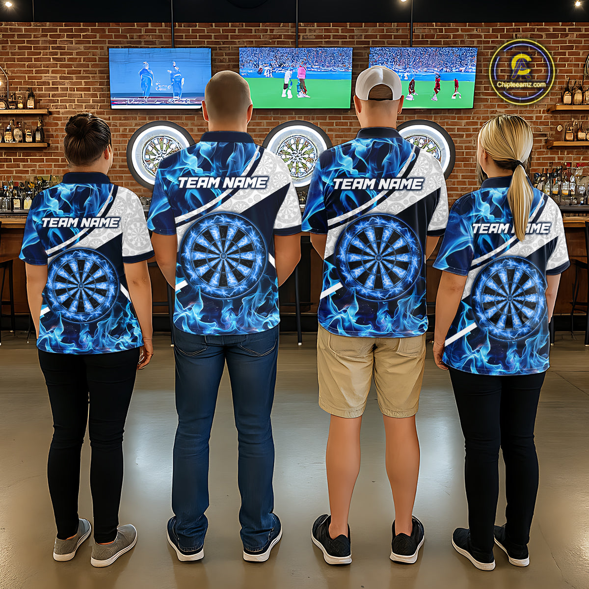 Personalized Blue Flaming Thunder Dartboard Women Darts Polo & 1/4-Zip Shirts Dart Team Jerseys NYN2801