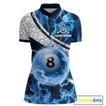 Load image into Gallery viewer, Personalized Blue Flaming Thunder 8 Ball Pool Billiard Shirts For Women Billiard Attire Gifts NYN2802