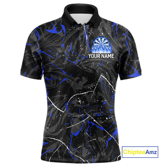 Custom Grey Blue Flaming Dartboard Darts Men Polo & 1/4-Zip Shirts Dart Team Jerseys NYN2806