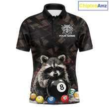 Load image into Gallery viewer, Billiard 8 ball raccoon funny pool shirt for men custom brown brush team attire