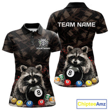 Load image into Gallery viewer, Billiard 8 ball raccoon funny pool shirt for women custom brown brush team attire