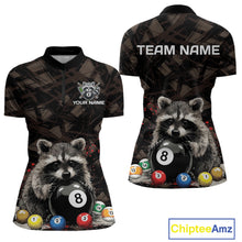 Load image into Gallery viewer, Billiard 8 ball raccoon funny pool shirt for women custom brown brush team attire