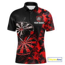 Load image into Gallery viewer, Personalized Camouflage Cracked Black And Red Dartboard Men Polo &amp; 1/4-Zip Shirts Dart Team Jerseys NYN2809
