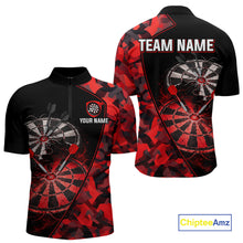 Load image into Gallery viewer, Personalized Camouflage Cracked Black And Red Dartboard Men Polo &amp; 1/4-Zip Shirts Dart Team Jerseys NYN2809