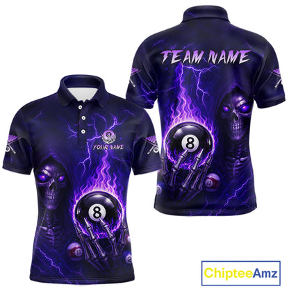 Fire Flame Purple 8 Ball Pool Billiard Team Shirt For Men Custom Grim Reaper Billiard Jerseys NYN2438
