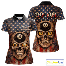 Load image into Gallery viewer, Retro American Flag Skull Pool 8 Ball &amp; 9 Ball Women Billiard Shirt Personalized Balls Billiard Shirts NYN2654