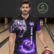 Load image into Gallery viewer, Purple Flames Tiger Custom Men Bowling Polo &amp; Quarter-Zip Shirts Flame Bowling Team Jerseys NYN3012