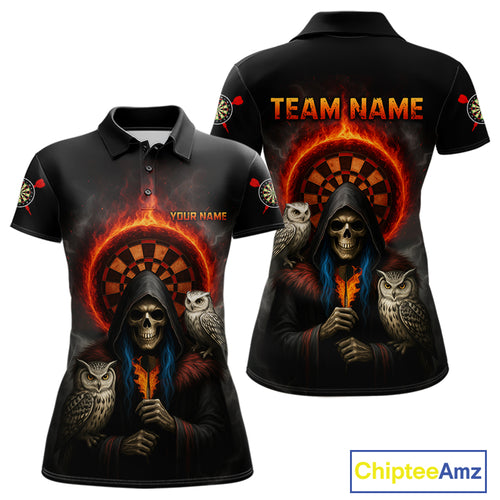 Custom Smoke Grim Reaper Flames Dartboard Dart Women Polo Shirt Outfits Dart Jerseys NYN1616
