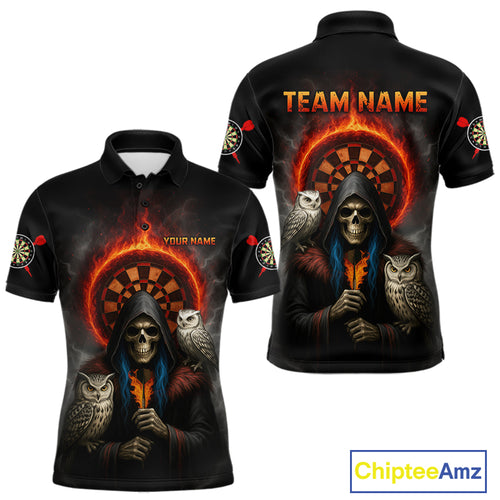 Custom Smoke Grim Reaper Flames Dartboard Dart Men Polo Shirt Outfits Dart Jerseys NYN1616