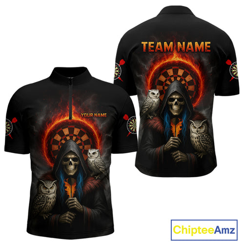Custom Smoke Grim Reaper Flames Dartboard Dart Men Quarter-Zip Shirt Outfits Dart Jerseys NYN1616