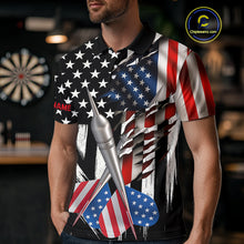 Load image into Gallery viewer, Custom USA Flag Dart Arrow Dart Men Polo Shirt Grunge Patriotic Dart Team Jerseys NYN1627
