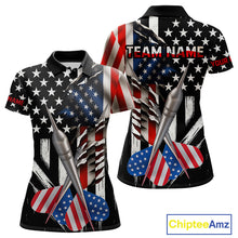 Load image into Gallery viewer, Custom USA Flag Dart Arrow Dart Women Polo Shirt Grunge Patriotic Dart Team Jerseys NYN1627