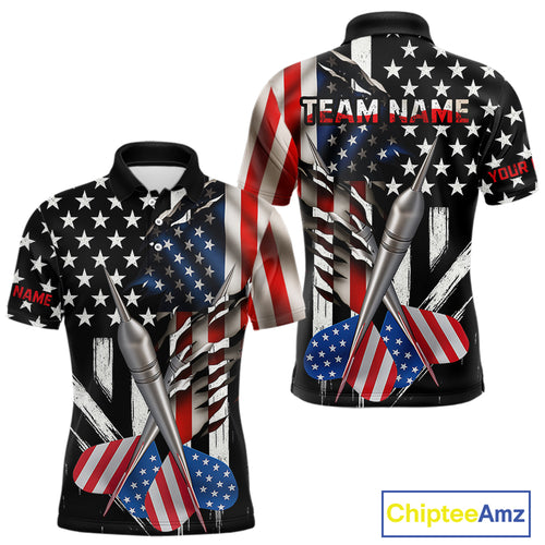 Custom USA Flag Dart Arrow Dart Men Polo Shirt Grunge Patriotic Dart Team Jerseys NYN1627