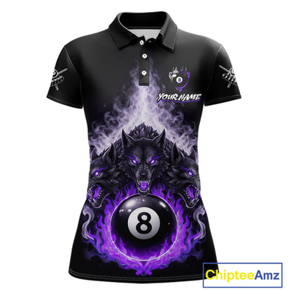 Custom Horror Wolfs Black Purple Smokes Pool 8 Ball Women's Billiard Team Shirt Billiard Attire NYN2667