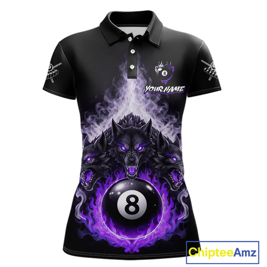 Custom Horror Wolfs Black Purple Smokes Pool 8 Ball Women's Billiard Team Shirt Billiard Attire NYN2667