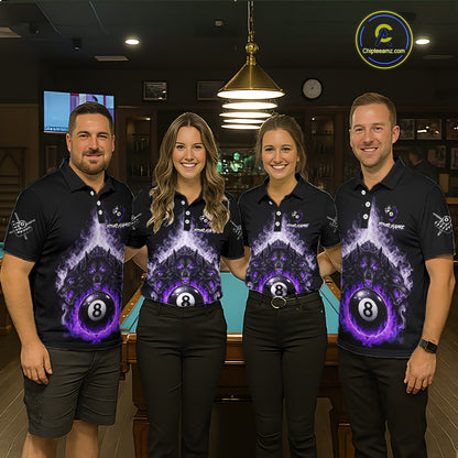 Custom Horror Wolfs Black Purple Smokes Pool 8 Ball Men's Billiard Team Shirt Billiard Attire NYN2667