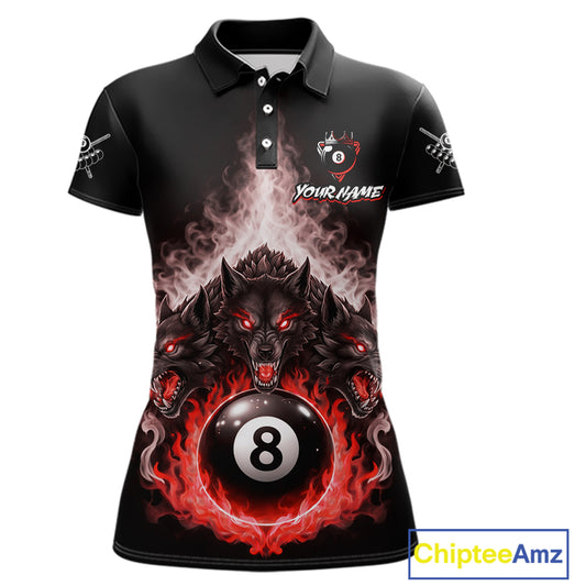 Custom Horror Wolfs Black Red Smokes Pool 8 Ball Women's Billiard Team Shirt Billiard Attire NYN2668