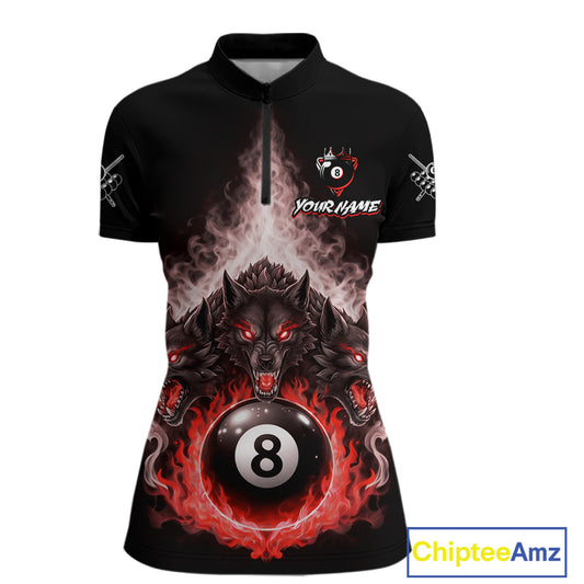 Custom Horror Wolfs Black Red Smokes Pool 8 Ball Women's Billiard Team Shirt Billiard Attire NYN2668